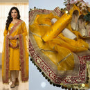 Double Border Unstich Heavy Embroidered Yellow