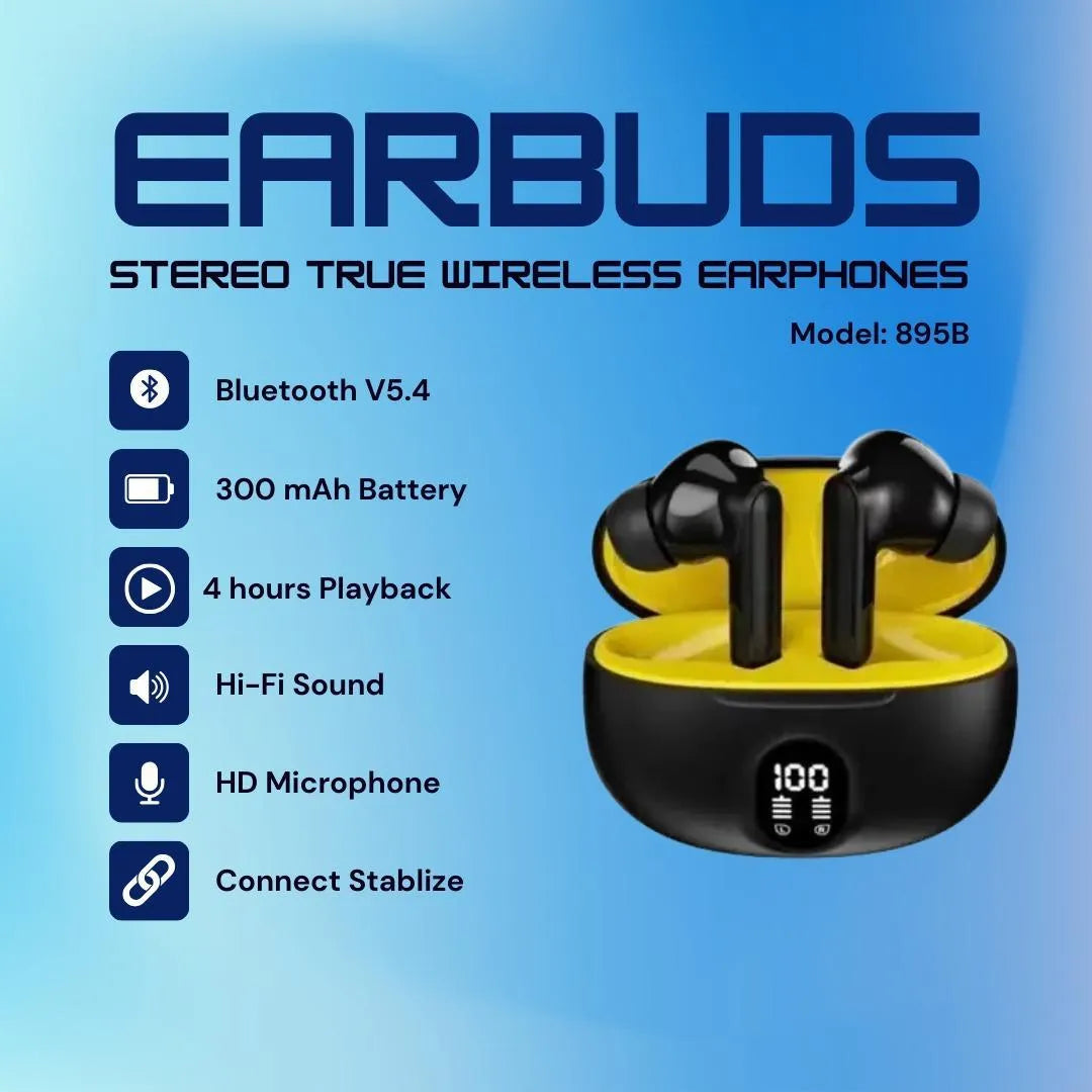 Stereo Earbuds with Touch Control & Bass Sound Black