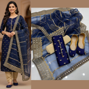 4pc Unstich Full Heavy Embroidered Nevy Blue